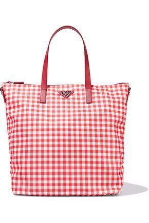 prada textured leather-trimmed gingham shell tote|prada recycled purses.